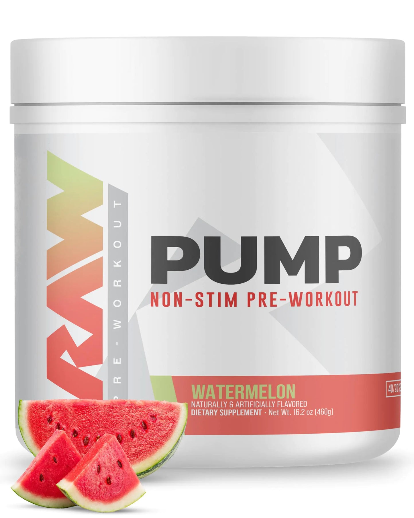 RAW Pump Stim Free Pre Workout | Non-Stimulant Pre Workout Supplement Powder Nitric Oxide Booster | Pre Workout Supplements Drink for During Workout | (40 Servings) (Watermelon)